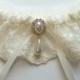 Wedding Garter with Satin Ribbon Bow Topped by Pearl and Crystal Detail - The MEREDITH Garter