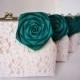 Emerald green Wedding / 7 * Bridesmaid Clutches / Bridal Party / You Choose The Color Flower and Lining
