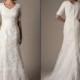 Modest Custom 2015 A-Line Wedding Dresses Winter Bridal Gown V-Neck With 1/2 Half Sleeves Lace Applique on Tulle Satin Lining Zipper Back Online with $112.08/Piece on Hjklp88's Store 