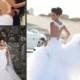 2014 Designer White Lace Applique Beading See Through Tulle Back Beach A-line Wedding Dresses With Removable Train Bridal Dresses Online with $111.27/Piece on Hjklp88's Store 