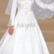 New Beautiful A-line Floor Length High-Neck Long Sleeve Dress Embroidery White Satin Church Muslim Wedding Dresses, $104.82 