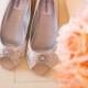 Wedding shoes wedge heel low heel bridal shoes embellished with floral ivory French lace and a crystal brooch - New