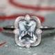 Vintage Inspired Diamond Aquamarine Engagement Ring In 14k White Gold Emerald Cut Aquamarine Ring March Birthstone Ring Size 7 (Resizable)