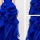 2014 Attractive Strapless Ball Gown Royal Blue Organza Prom Dresses Reem Acra Upscale Puffy Ruffle Evening Gown Celebrity Party Dresses 1116 Online with $95.95/Piece on Hjklp88's Store 
