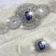 SALE - PRISCILLA - Blue Sapphire Garter Set, Wedding Stretch Lace Garter, Rhinestone Crystal Bridal Garters, Something Blue