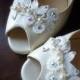 ON SALE Ivory Shoe Clips. Ivory Venice Lace accented  with Swarovski Crystals ad Ivory Pearls  -Lace Collection- 001