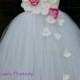 White & hot pink flower girl dress/ Junior bridesmaids dress/ White Flower Girl/ Flower girl pixie tutu dress/ Rhinestone tulle dress