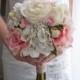 Wedding Bouquet - Ivory and Blush Pink Rose and Hydrangea Wedding Bouquet