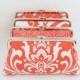 Coral and White Bridesmaid Clutch Set / Coral Wedding Clutches / Wedding Gift / Bridesmaid Purses - Set of 4