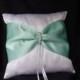 White Mint Green Square Satin Ring Bearer Pillow Bow Pearls Pearl Wedding Bridal