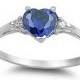 0.50CT Deep Blue Sapphire Diamond CZ Heart Shape Round 925 Sterling Silver Promise Ring Love Valentines Gift Wedding Engagement Ring