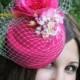 Hot pink fascinator veil flower wedding hat LOVELY SARAH