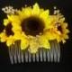 Sunflower hair comb Barn Weddings summer Bridal party accessories flower girl summer hairpiece silk and dried flowers Baby's Breath Woodland