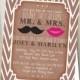 Wedding Couples Shower Invitation - Mustache & Lips - Mr. and Mrs. - Chevron Digital Printable File