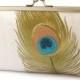 SALE: Peacock clutch, embroidered linen purse / bridal / wedding accessory / bridesmaid gift