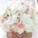 Silk Bride Bouquet White Cream Pale Pink Roses and Peonies Shabby Chic Vintage Inspired Rustic Wedding Keepsake Bouquet