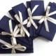 Navy and champagne bridesmaid clutches // Slim formal envelope bag in navy blue silk with a latte satin bow // Wedding clutch bag // Gift