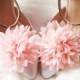 Coral Pink Chiffon Flowers Shoe Clips