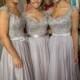 Silver Chiffon Lace Custom Made 2014 New Big Discount Cap Sleeve Long Bridesmaid Dresses Formal Dresses with Ribbon Sop04, $67.41 