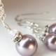 Purple Pearl Jewelry Set, Bridesmaid Pearl Set, Bridesmaids Necklace, Pearl Earrings, Purple Bridal Jewelry Sterling Silver, Handmade