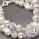 Pearl Wedding Bracelet, Double Strand Vintage Style Rhinestone and Pearl Bridal Bracelet, Pearl Bridal Jewelry, Pearl Wedding Cuff
