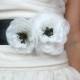 Wedding Bridal Sash, Duo Poppies - accessory, bridal belt, black and white, 3 inch wide ribbon belt, white, Ivory