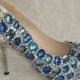 High end sewed crystal Rhinestone wedding bridal shoes , party prom shoes , blue crystal pump , something blue for wedding