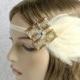 Cream Flapper Headpiece, Great Gatsby 1920s Wedding Headband, Cream Feather Fascinator