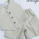 Boys Linen Suit,  Boys Natural Linen Suit, Vest and Shorts, Ring Bearer Outfit, Baptism Outfit, White, Natural, Brown, Boys Easter OUtfit