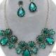 Emerald Green Bridal Statement Necklace Set, Crystal Wedding Jewelry Set, Vintage Inspired Necklace, Rhinestone Necklace, Bridal Necklace