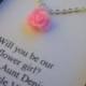 Flowergirl Gifts, Small Sized Rose Necklace, Personalized Notecards, Free Jewelry Box. Multiple Order Discount Available