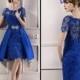 Modest Custom Made 2014 Elegant Mother Lace Sheer Capped Royal Blue Short Sleeves Evening Dress/ Mother of the Bride Dresses Woman Online with $98.37/Piece on Hjklp88's Store 