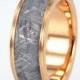 Gibeon Meteorite Ring with Widmanstatten Pattern, Gold Wedding Band, Meteorite Jewelry