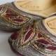 US Size 7 - Sequin Bridal Ballet Flats/Wedding Shoes/Satin Shoes/Marron Shoes/Dark Red Shoes/Handmade Designer Shoes/Women Jooties