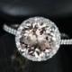 Kubian 9mm 14kt White Gold Round Morganite and Diamonds Halo Engagement Ring (Other metals and stone options available)