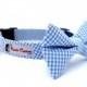 Gingham  Dog Collar (Blue Checkered Dog Collar Only - Matching Bow Tie Available Separately for Wedding & Special Occasion)