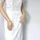 Vintage Wedding Gown St. Tropez Wiggle Beaded Satin White Dress Off the Shoulder Size 12