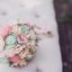 Romantic Wedding Bouquet -Pink and Mint Collection, Keepsake Alternative Bouquet, Sola Bouquet, Rustic Wedding