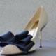 Navy Blue Satin Ribbon Bow Shoe Clips Set Of Two, More Colors Available