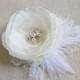 Ivory Wedding Fascinator, Bridal Flower Hair Clip, Bridal Hair Accessories, Ivory Flower Hairpiece, Lace, Feathers, Veil, Pearls Rhinestones