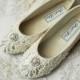 Girl's Shoes - Ballet Flats, Vintage Lace,Wedding Flower Girl Shoes,  With Swarovski Crystals,  The Beth Flower Girl Shoes