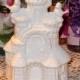 Ceramic Sand Castle Wedding Cake Topper  -  "Sand Castle with Love Birds"  -  Classic White