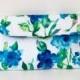 Floral Blue Clutch, Bridesmaid clutch, summer wedding clutch, Blue and white clutch purse