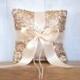 Wedding Ring Bearer Pillow - Champagne Sequin and Ivory Satin Bow