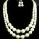 Wedding Pearl Jewelry Set, Pearl Set, Bridal Pearl Necklace Earrings Rhinestone, Vintage Style Wedding Jewelry