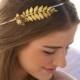 Grecian Gold Metal Leaf and Flower Headband with Rhinestones Gold Wedding Headpiece, Metal Headband for Adults, Leaf Hair Accessory