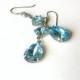 Swarovki Aquamarine Dangling Earrings on Silver - Victorian Jewelry - Angelina Jolie Inspired Earrings - Bridal Earrings