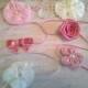 set 6 headbands, baby headbands, newborn headbands, wedding headband, flower headbands, vintage headbands, dainty headbands, pink headbands