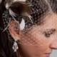 Bridal Birdcage Veil Set, Mini Veil with Feather Head Piece, Wedding Veil, Birdcage Feather Fascinator