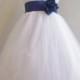 Flower Girl Dress - White Rose Petal Dress with Blue Royal - Wedding, Easter, Junior Bridesmaid, Formal Girl Dress, Recital (FGPT)